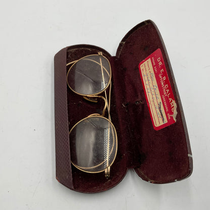 Vintage Round wire rim Spectacles in Velvet Lined Case