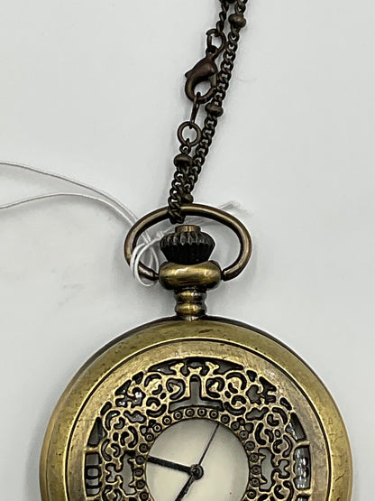 Demi Bronze Tone Quartz Pocket Watch Chain Vintage New Battery Working Condition