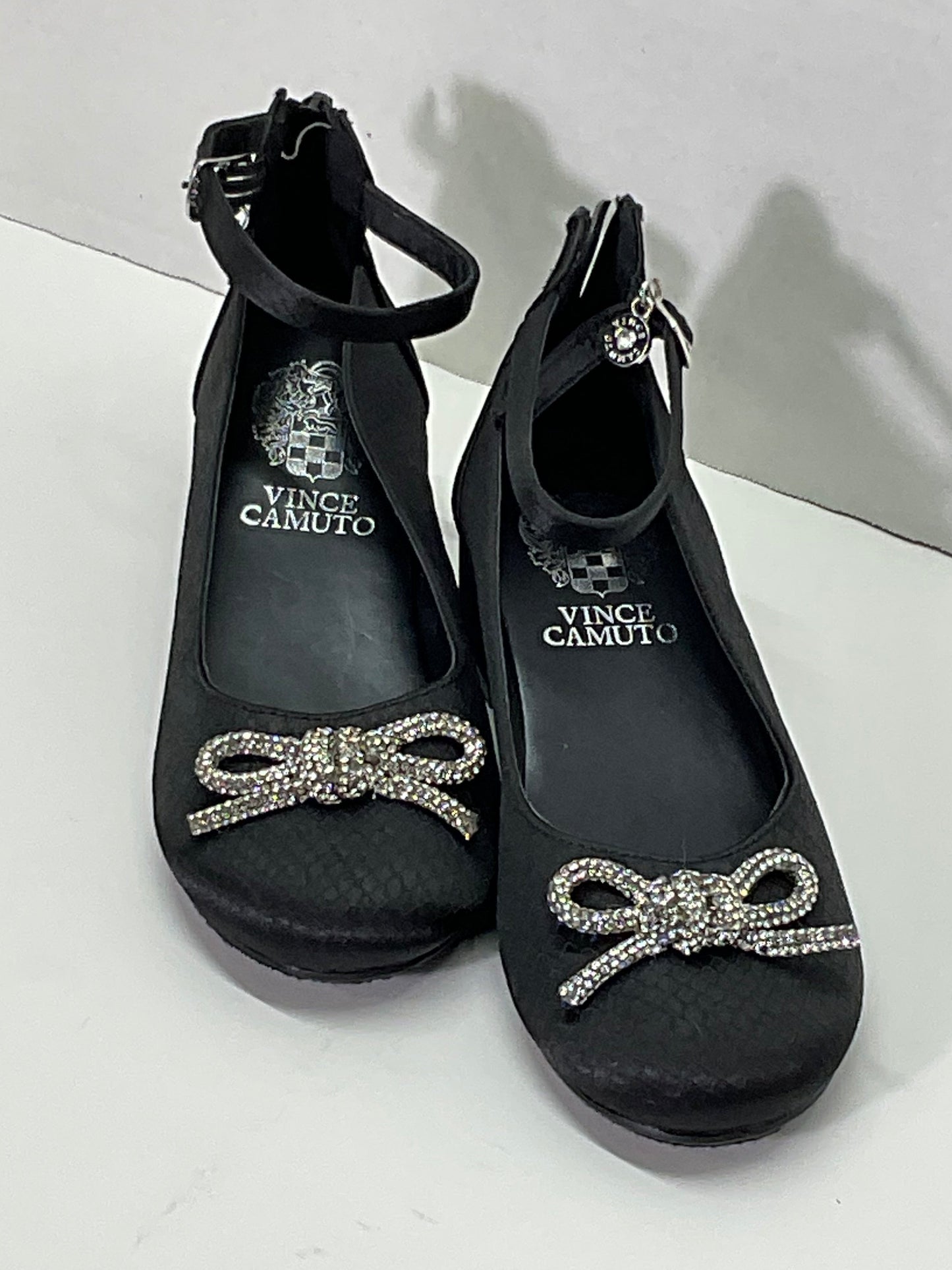 Vince Camuto Girls Black Mary Jane Small Heel Dress Formal Shoes Rhinestone Bow