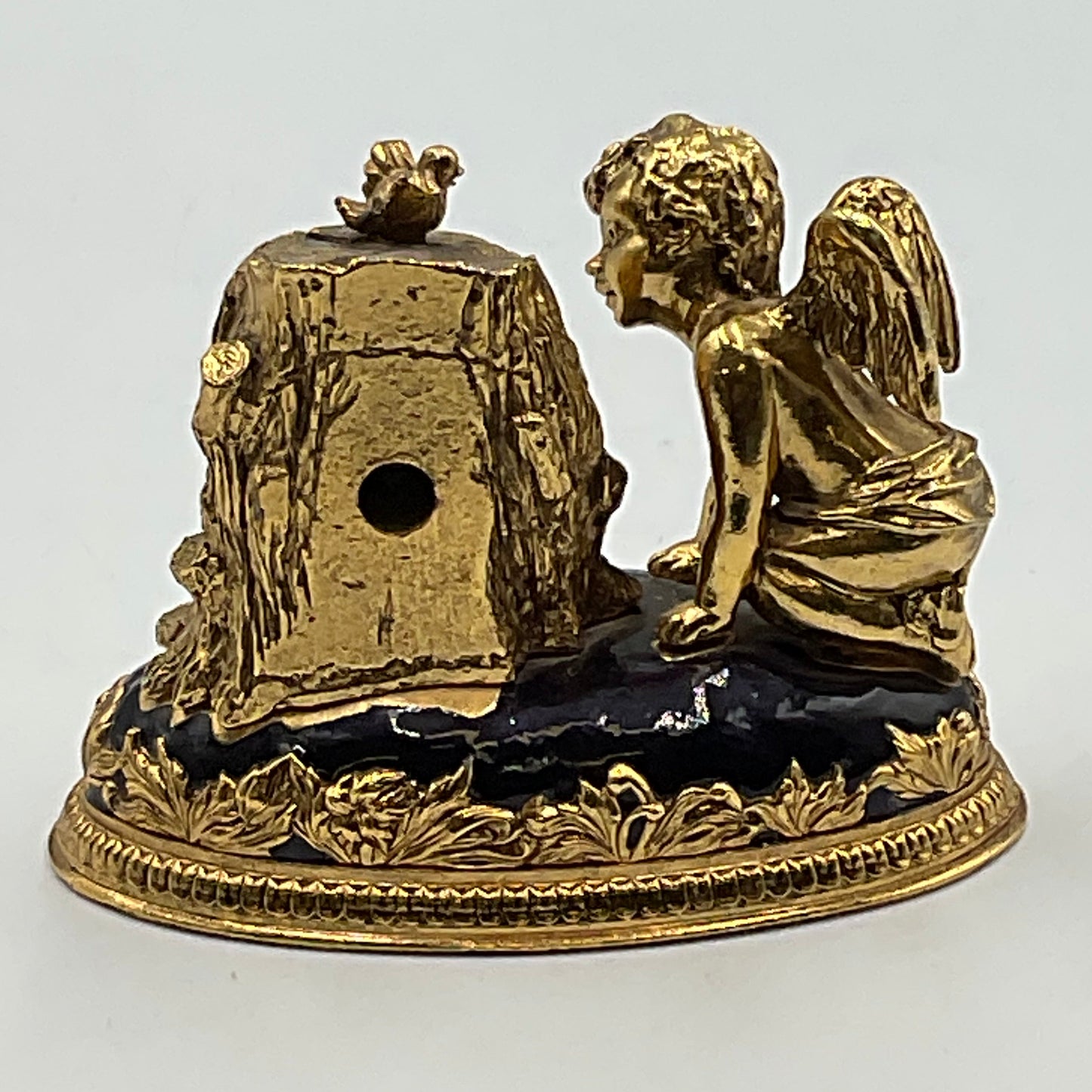 Vintage Edgar Quartz Miniature Clock with Cherbs and a Tree Stump