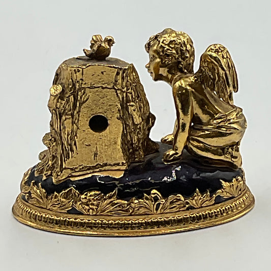 Vintage Edgar Quartz Miniature Clock with Cherbs and a Tree Stump
