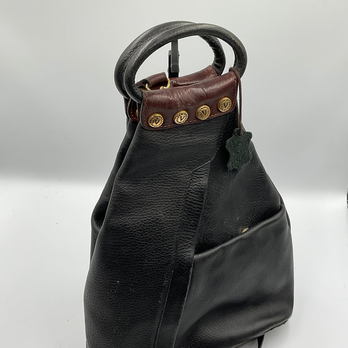 Vintage Valentina Italian Leather Convertible  Sling Backpack Purse Black