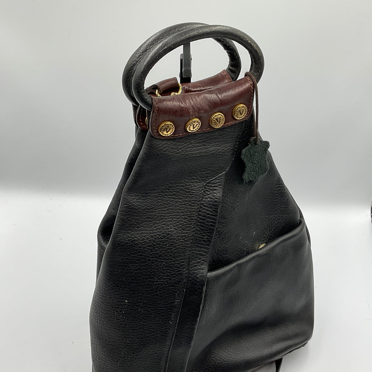 Vintage Valentina Italian Leather Convertible  Sling Backpack Purse Black