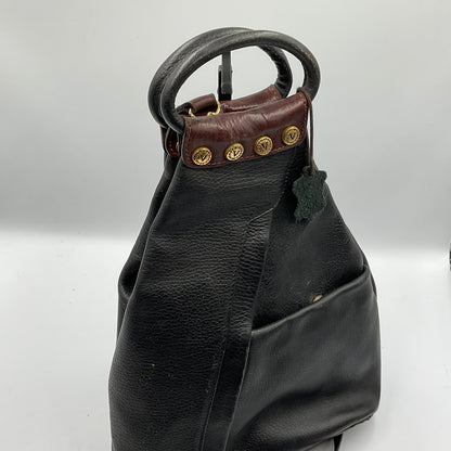 Vintage Valentina Italian Leather Convertible  Sling Backpack Purse Black