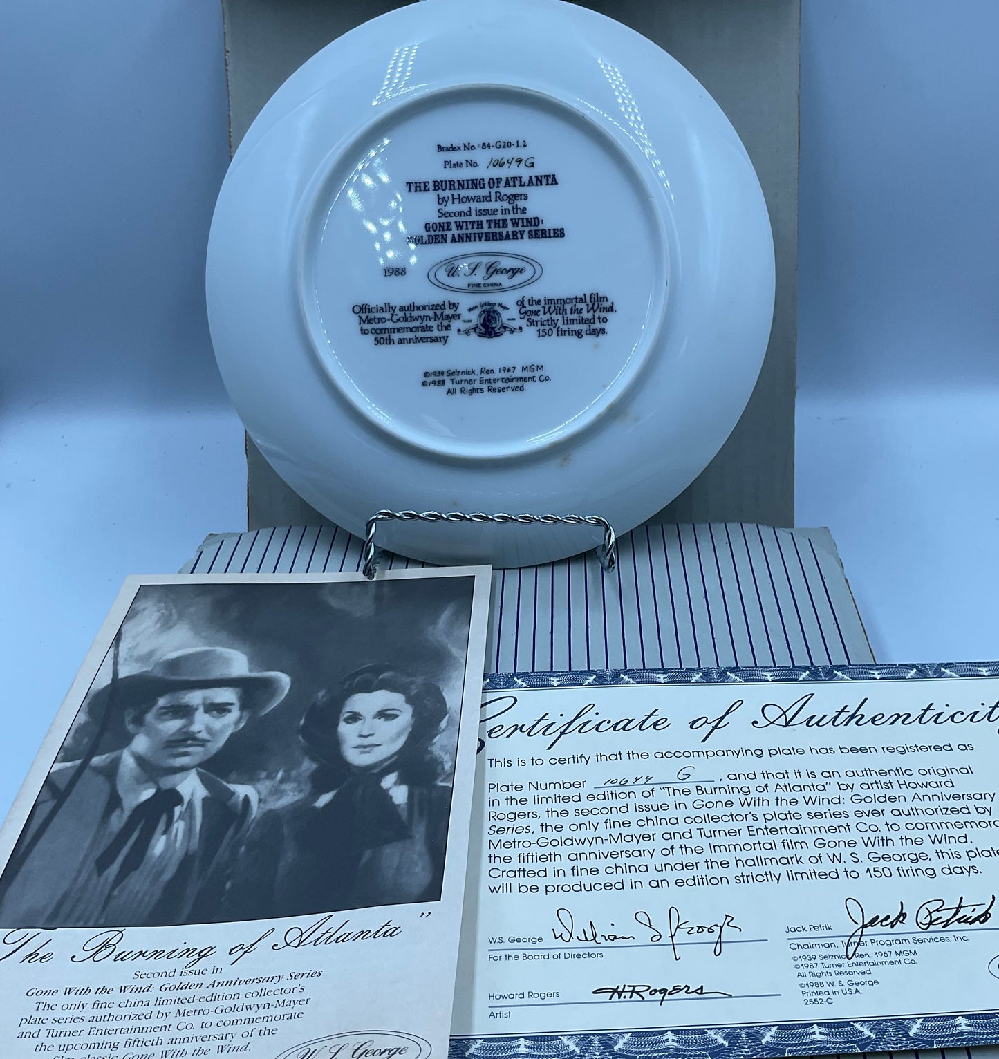 W.L. George Fine China Plate Bradford Exchange Gone with the Wind Burning of Atlanta COA