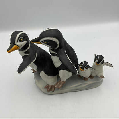 Walk This Way Vintage 1989 Franklin Mint Hand Painted Porcelain Penguins