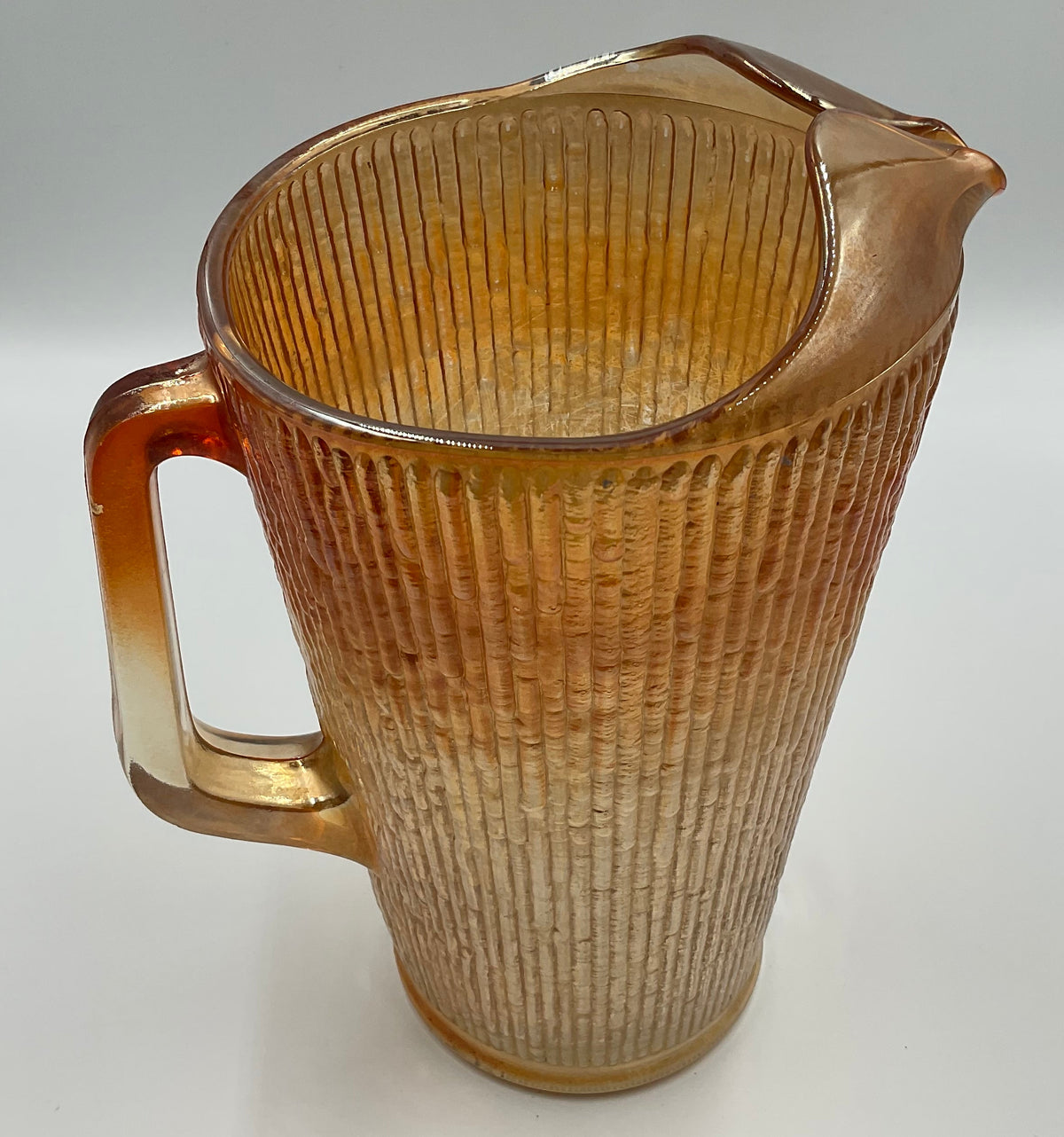 Vintage Jeannette Glass Company “Tree Bark” Marigold Carnival Glass Pitcher