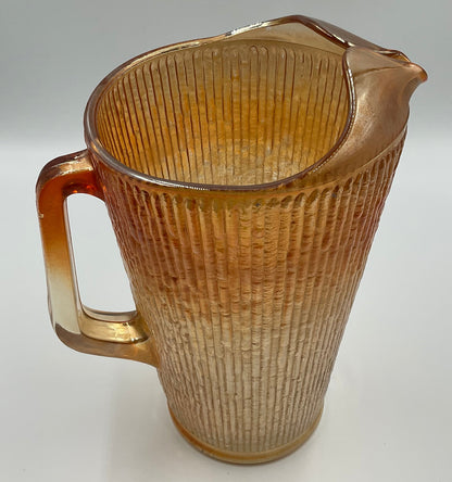Vintage Jeannette Glass Company “Tree Bark” Marigold Carnival Glass Pitcher