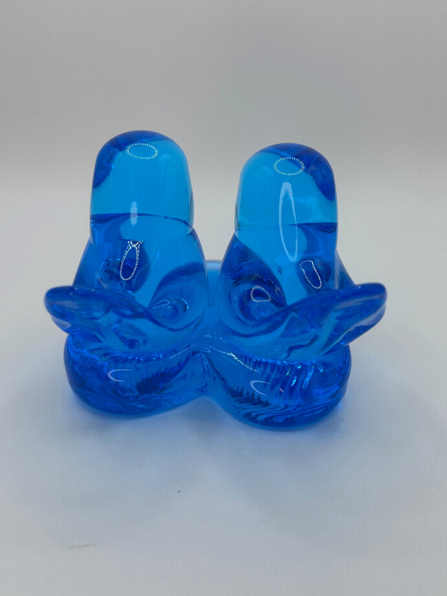 Leo Ward Vintage 1992 Artist Signed Double Bluebirds of Happiness Heart Shaped Hand Blown Glass Figurine
