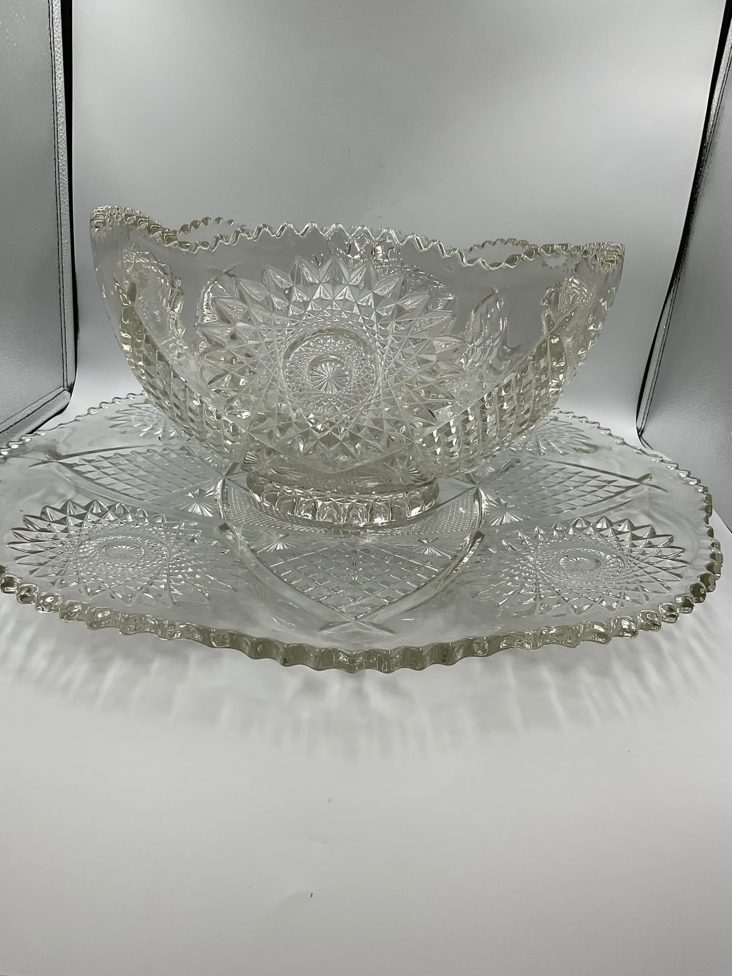 Ornate Glass Bowl with Matching Plate