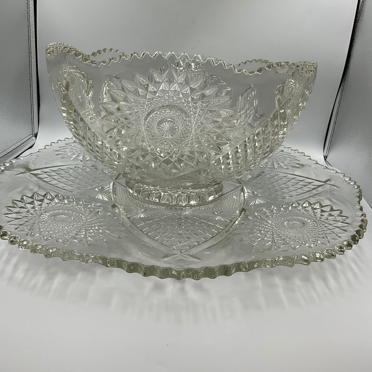 Ornate Glass Bowl with Matching Plate
