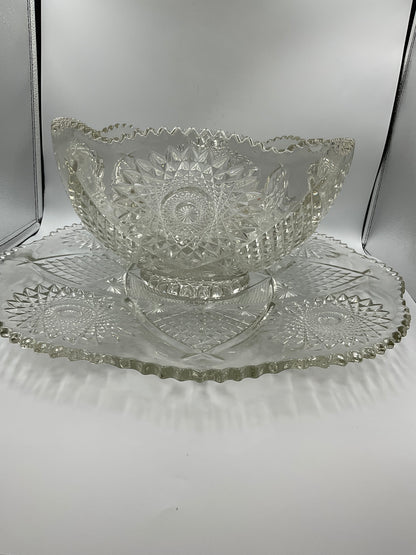 Ornate Glass Bowl with Matching Plate