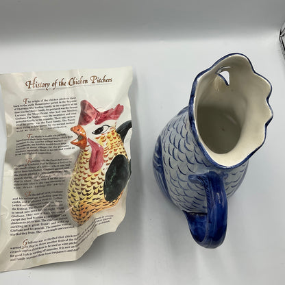 Vintage Blue And White Ceramic Chicken Pitcher