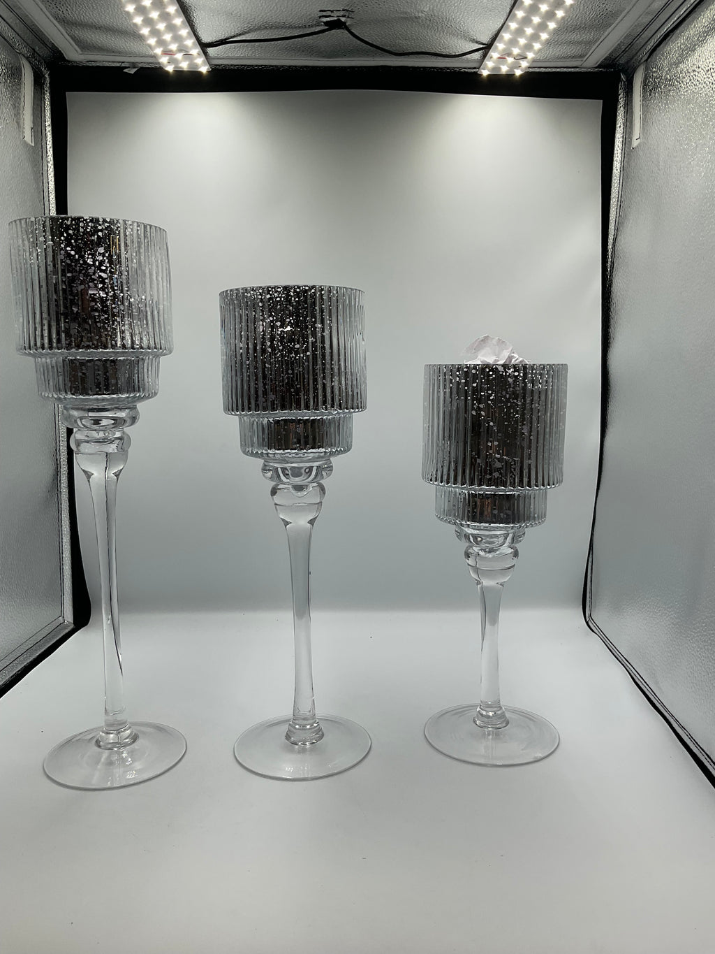 Kirkland home set of 3 glass silver hurricanes