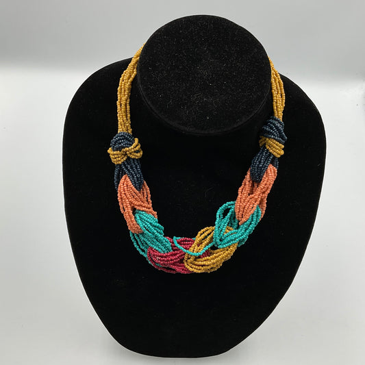 Multi Color Looped Linked Beaded Necklace