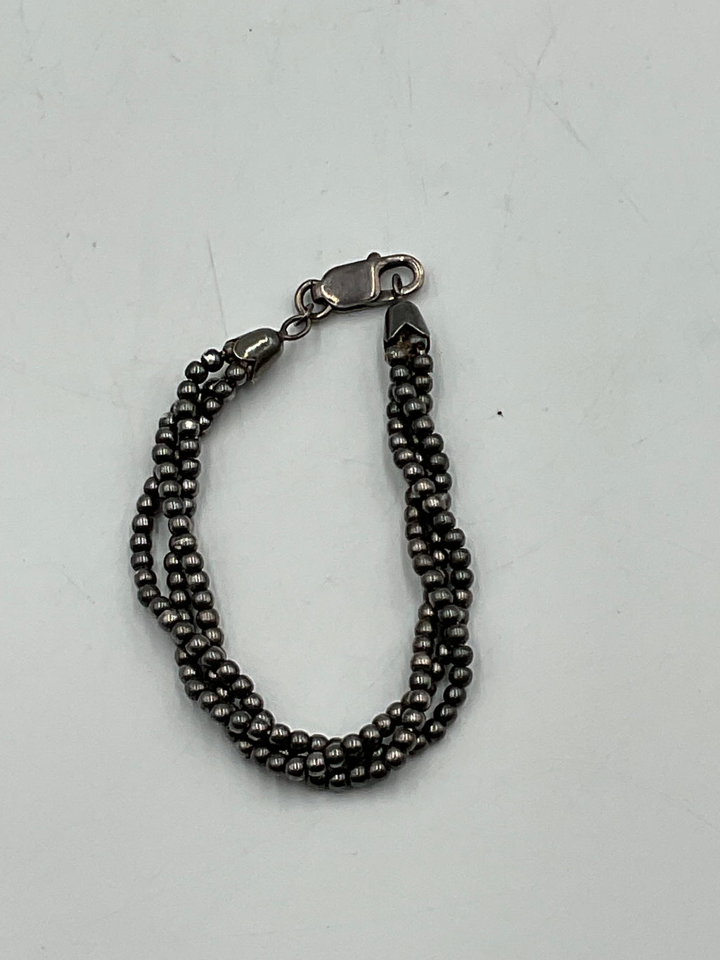 925 Beaded Bracelet Twisted 3-Strands Sterling Silver Lobster Clasp
