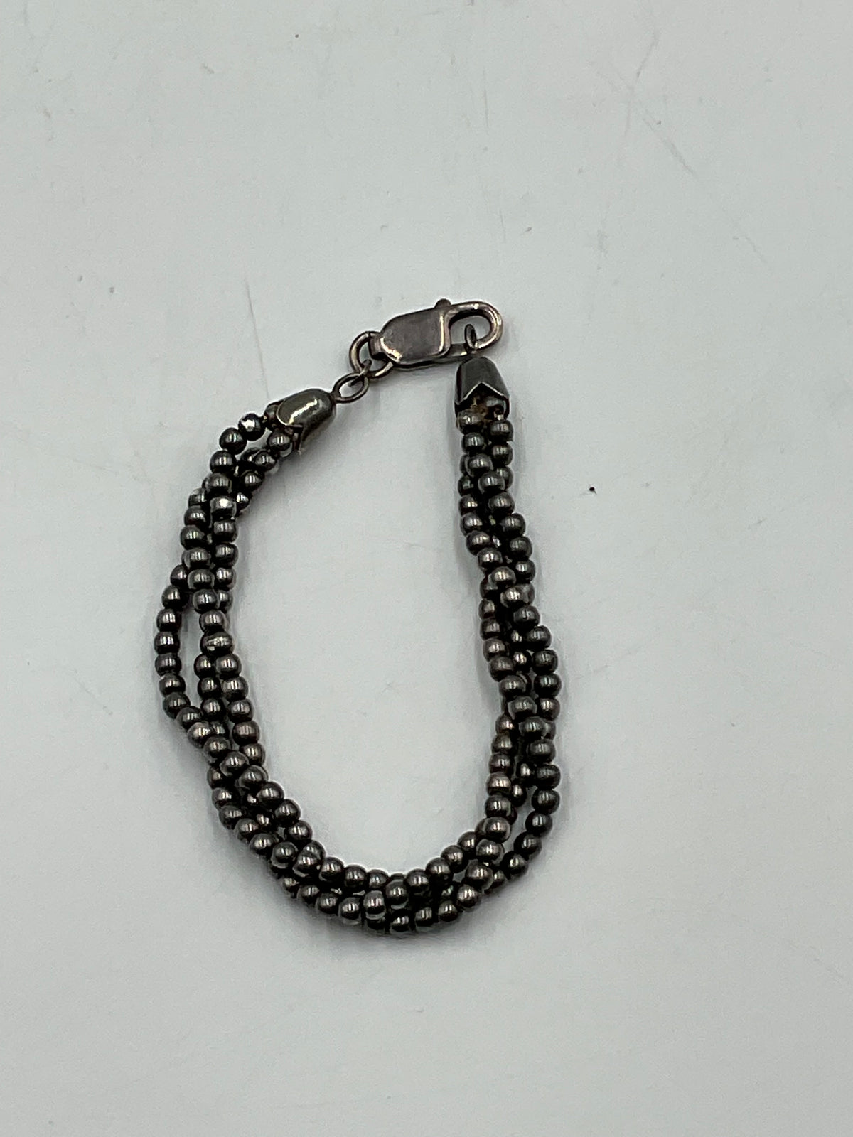 925 Beaded Bracelet Twisted 3-Strands Sterling Silver Lobster Clasp