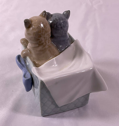 Kittens in a Basket NAO by Lladro Vintage Collectible Handmade Porcelain Figurine