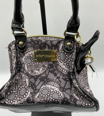Betsey Johnson Sequin Skull Tote Handbag Bow Goldtone Hardware