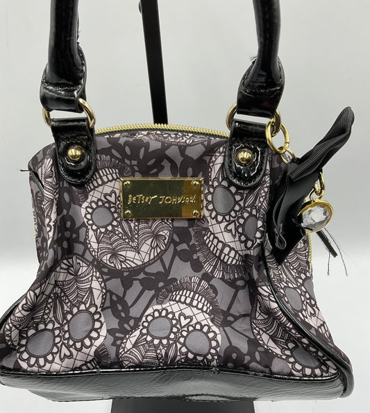 Betsey Johnson Sequin Skull Tote Handbag Bow Goldtone Hardware