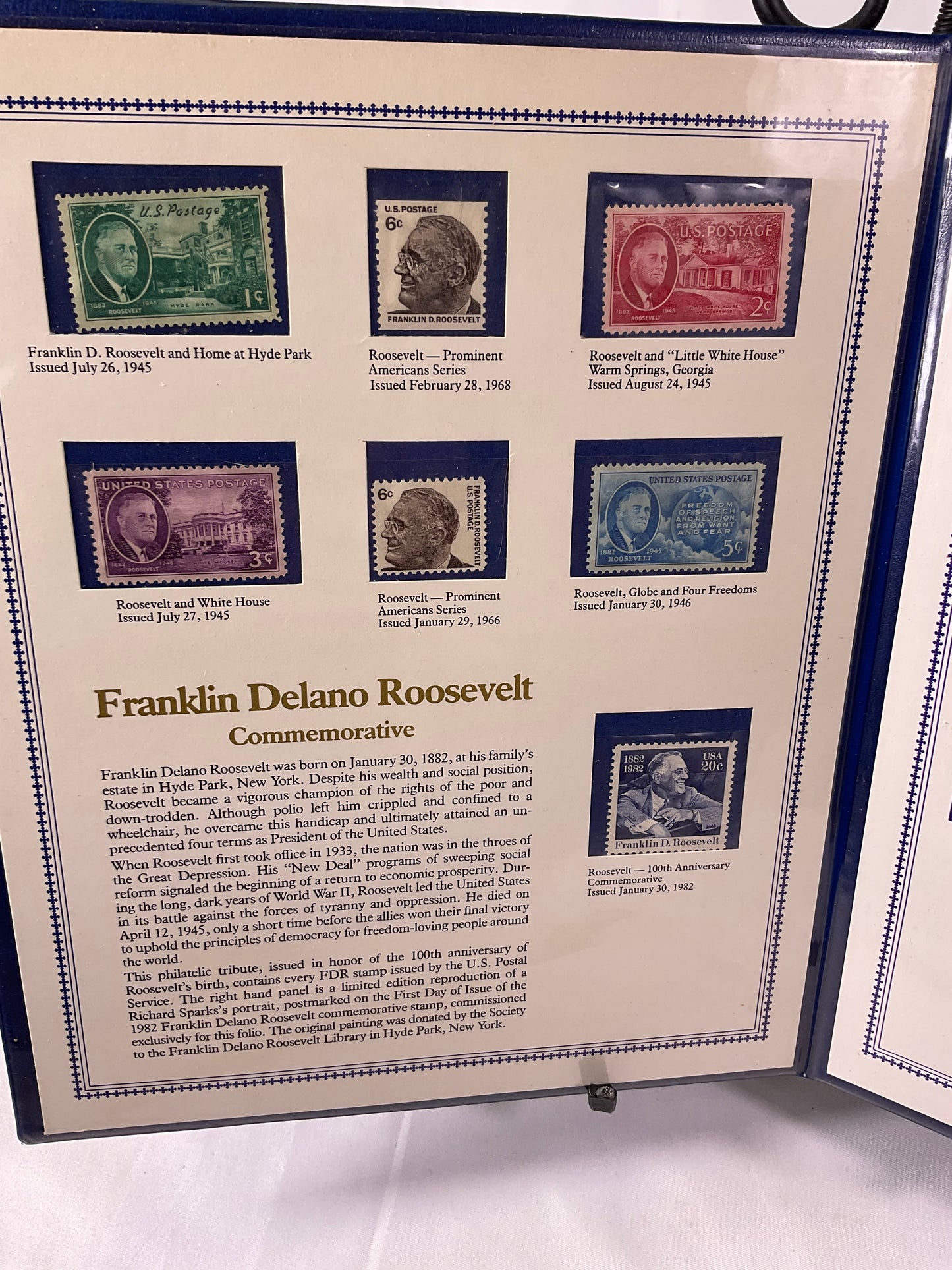 Franklin Delano Roosevelt Commemorative Hardcover Stamp Book from the Postal Commemorative Society
