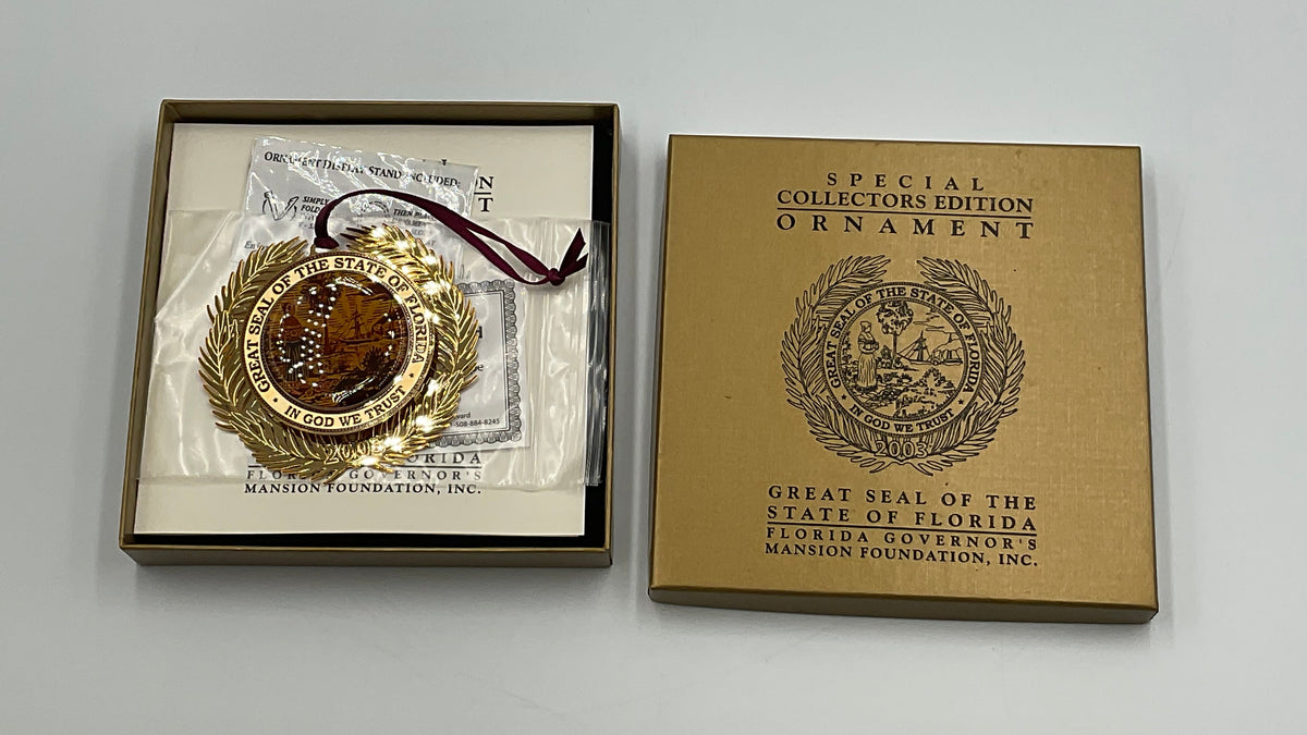 2003 Florida Governor's Mansion Ornament Great Seal of the State 24K Gold Box