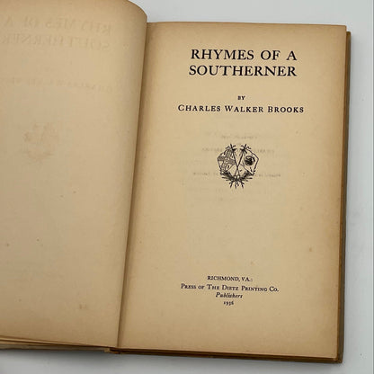 Rhymes of a Southerner By Charles Walker Brooks 1936 Book Signed