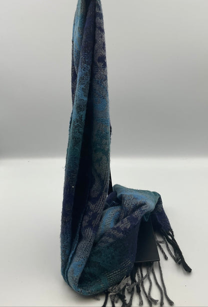 Cejon Scarf Blue Floral Paisley Winter Wrap Made in Italy