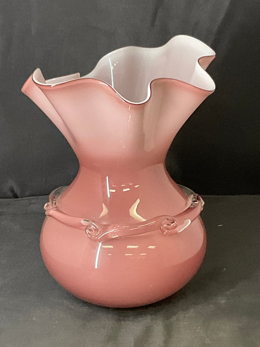 Fenton Pink Glass Bulbous Flower Vase