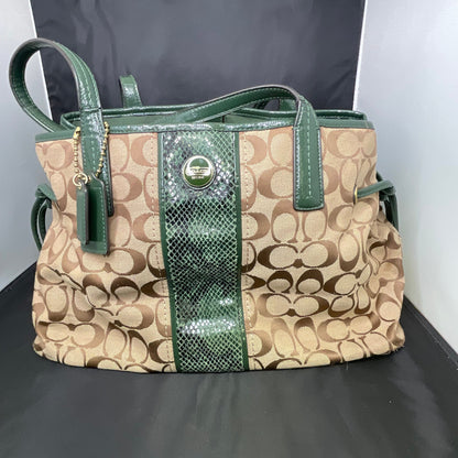 Coach Signature Python Striped Carryall Green Tote Bag