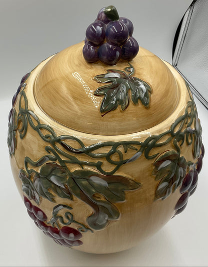 Noble Excellence Meritage Grape Vine Ceramic Covered Canister Jar