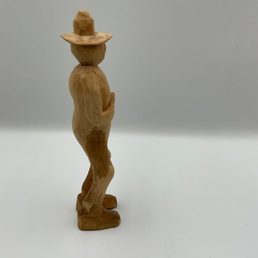Hand Carved Wooden Folk Sculpture, Man with Hat rusic figurine