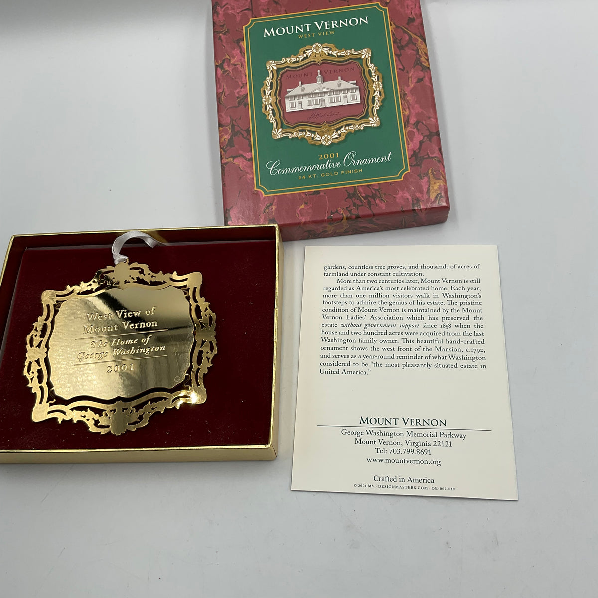 2001 Commemorative Ornament West View Mount Vernon in Box