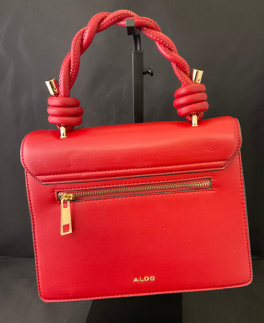 Aldo Red Top Braided Knot Handle Handbag Goldtone Hardware