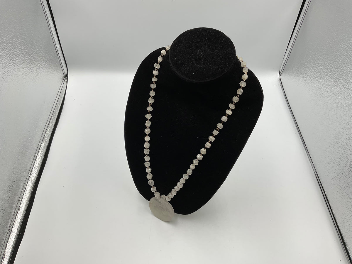 White Stone Face Design Necklace