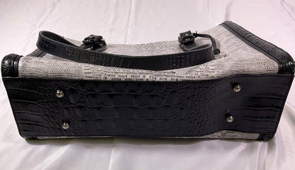 Brahmin Silver and Black Women's Leather Purse Shoulder Bag Faux Snakeskin Design and Metal Accents