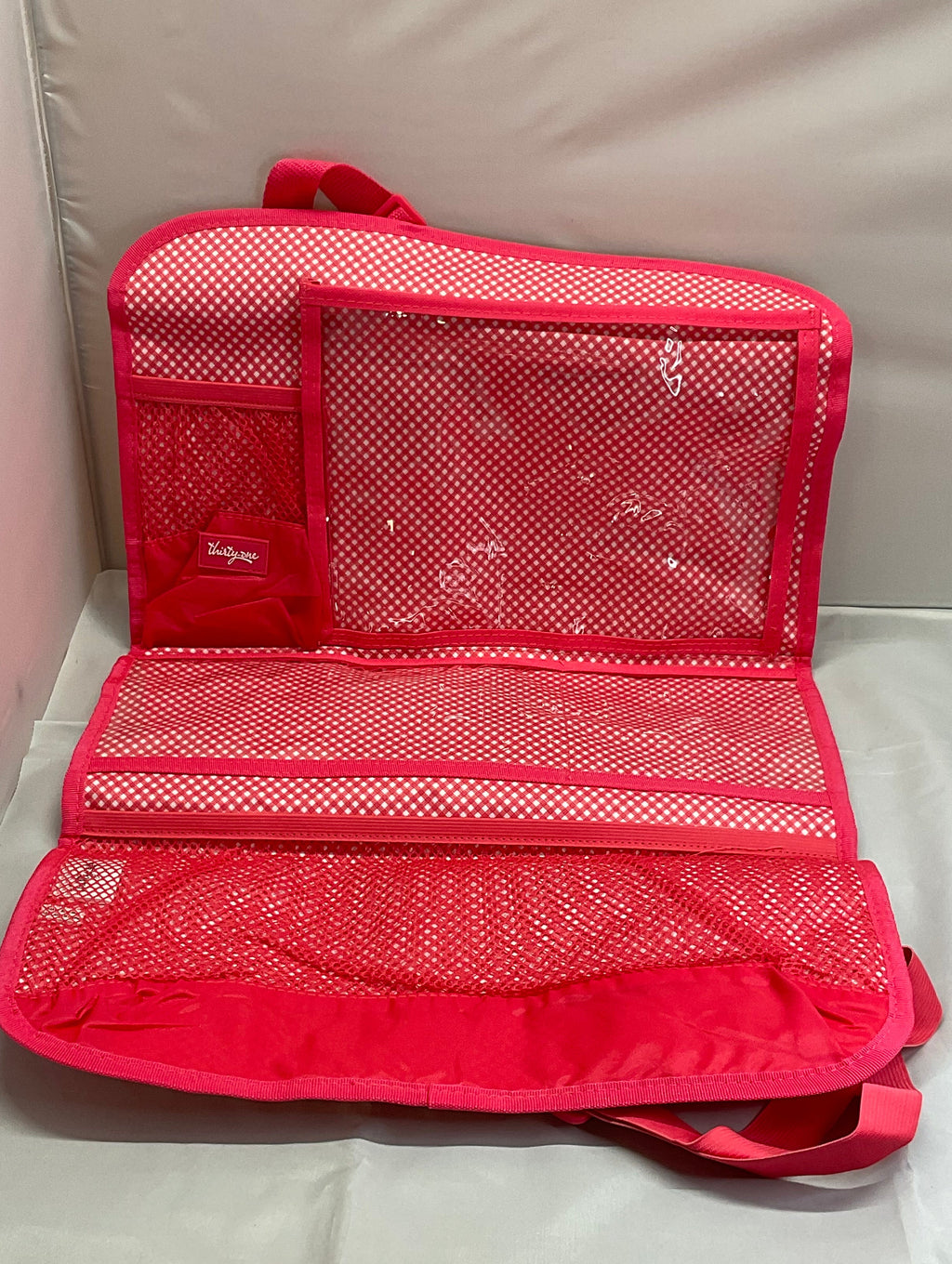 Thirty One Space Saver Coral Mini Gingham Hang Up Organizer Brand New in Original Package