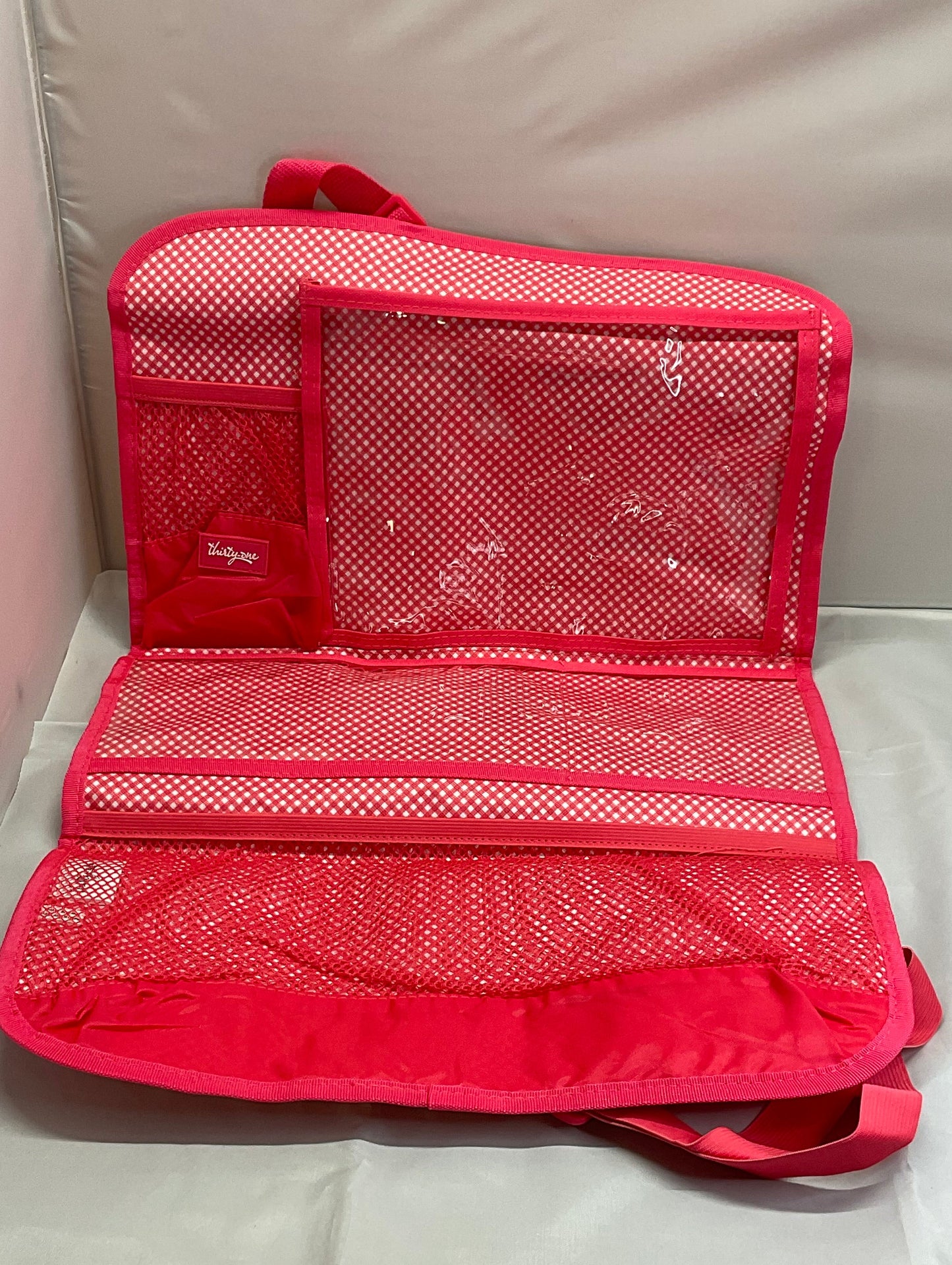 Thirty One Space Saver Coral Mini Gingham Hang Up Organizer Brand New in Original Package