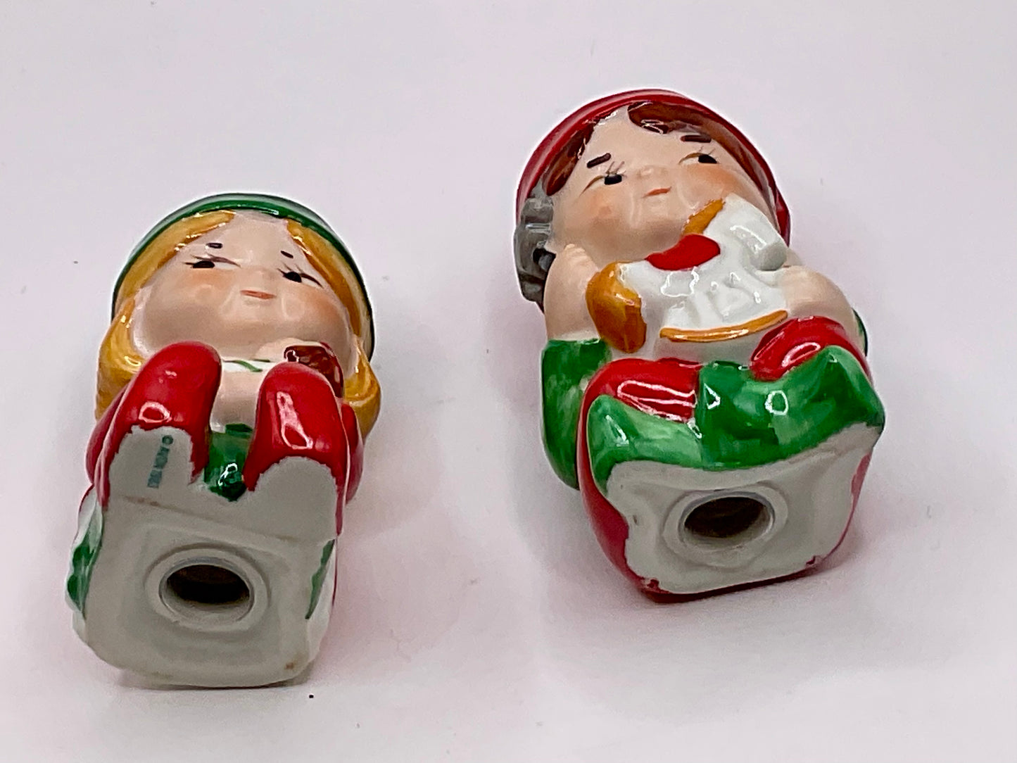 Claus & Company Porcelain Collection Santa's Helpers Salt Pepper Shakers Vintage Christmas Holiday Decor with Original Box