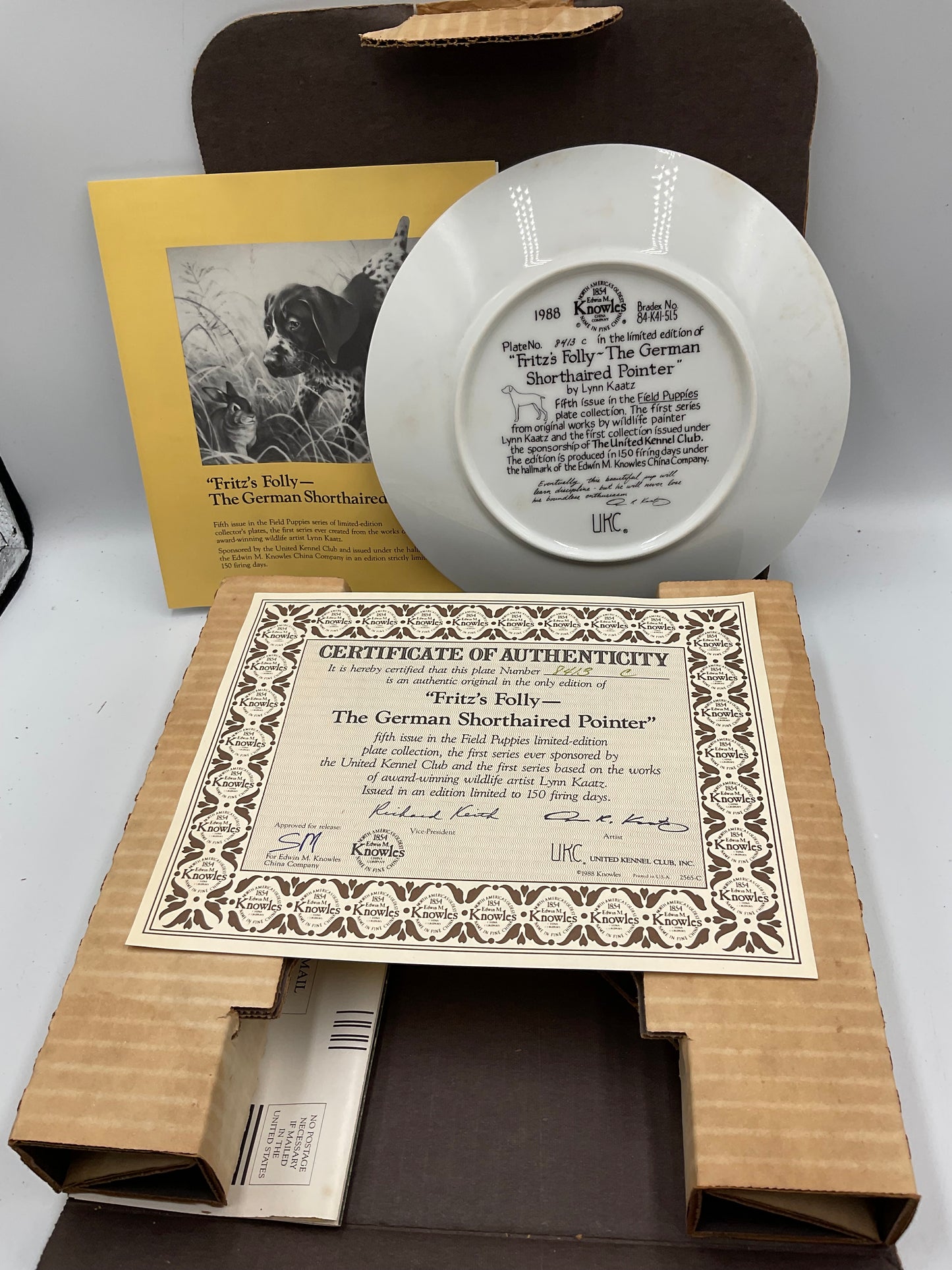 The Edwin M.Knowles China Co. “Fritz’s Folly-The German Shorthaired Pointer By Lynn Kaatz