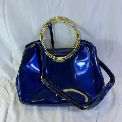 Royal Blue Patent Leather Style Goldtone Accent Zipper Tote Handbag