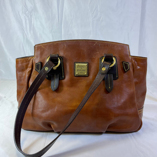 Dooney & Bourke Medium Brown Leather Satchel Handbag Goldtone Hardware