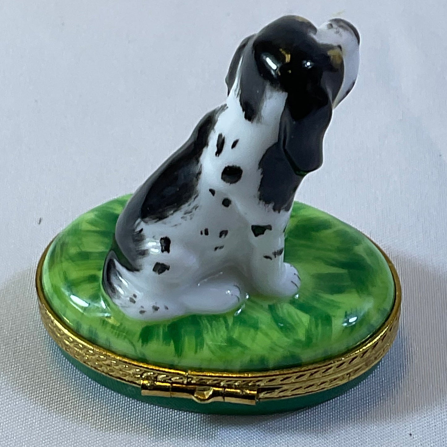Peint Main Limoges France Authentic Vintage Collectible Hand Painted Porcelain Dog on Trinket Box