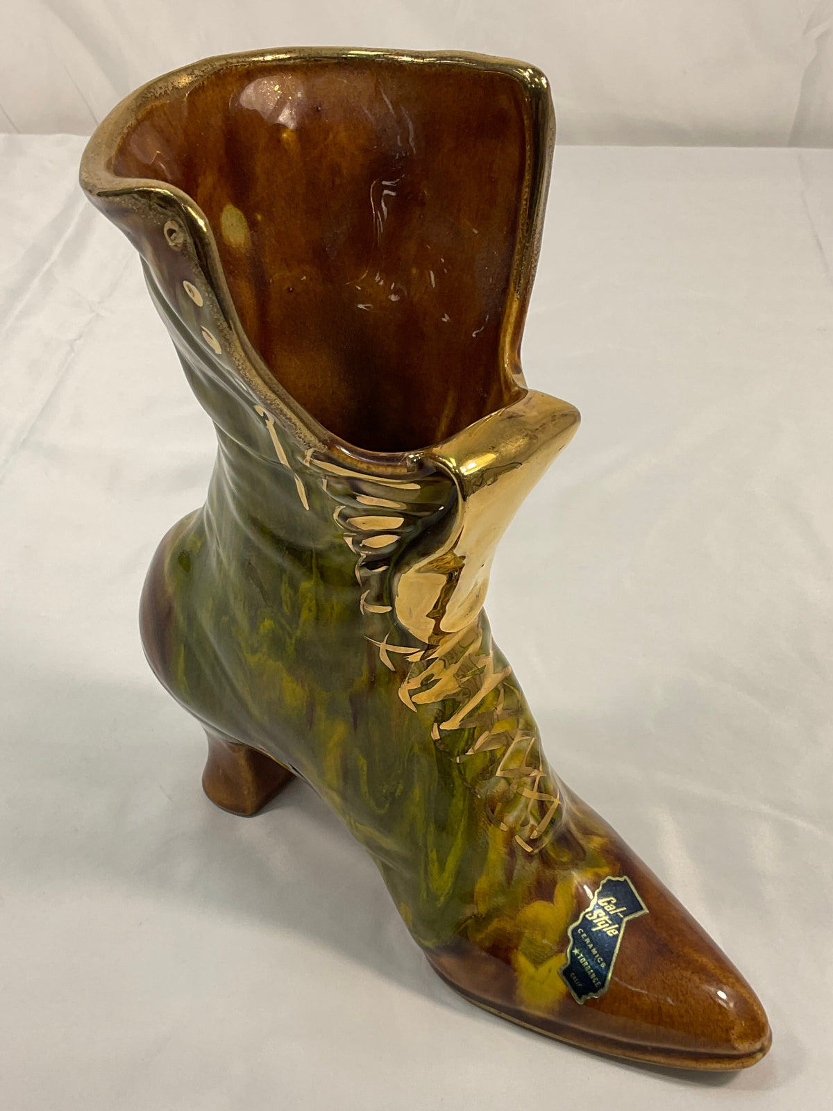 Cal-Style Ceramics Hand-Painted Porcelain Boot Collectible Planter Pot Indoor Outdoor Art Home Decor