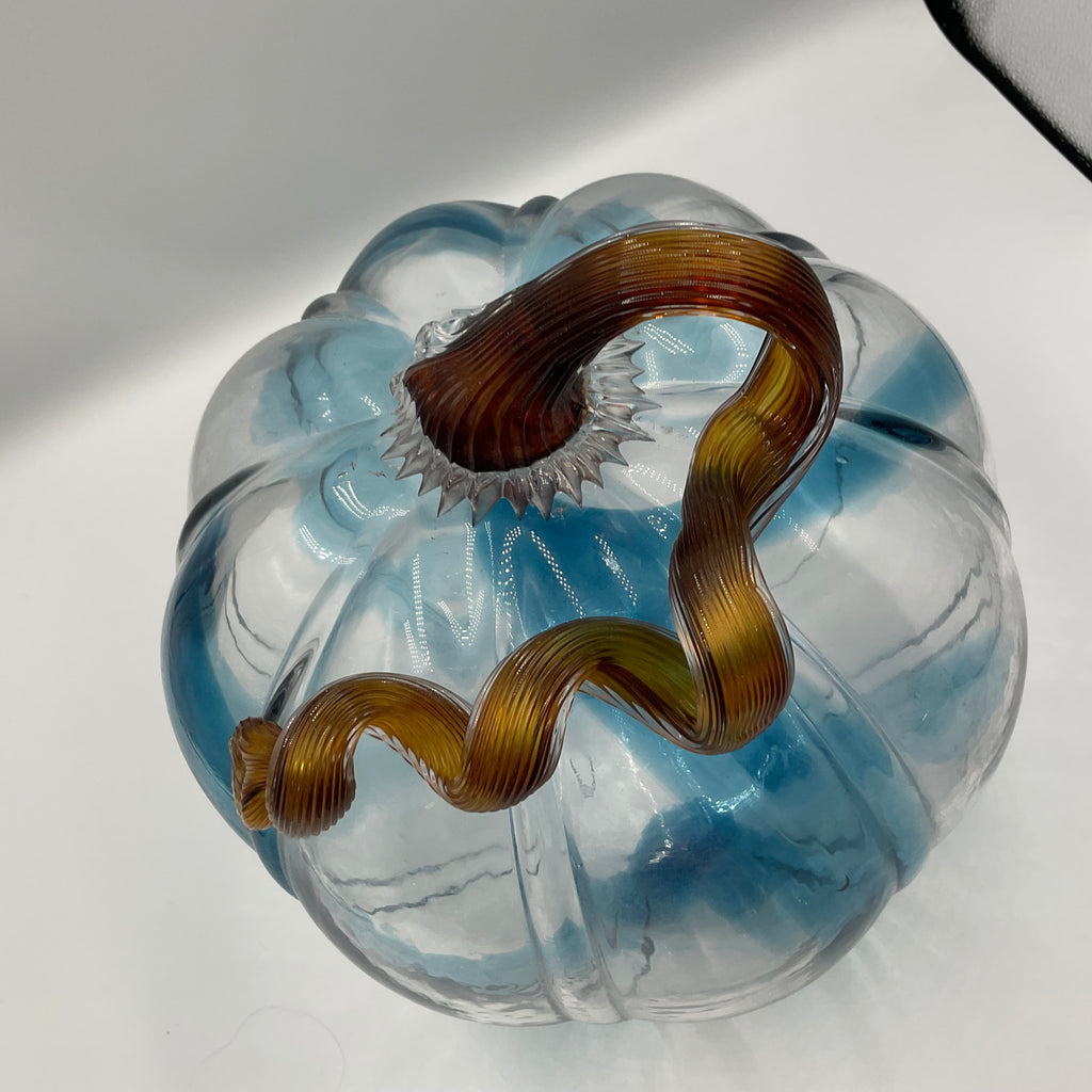 Glass Pumpkin Hand Blown Blue And Clear