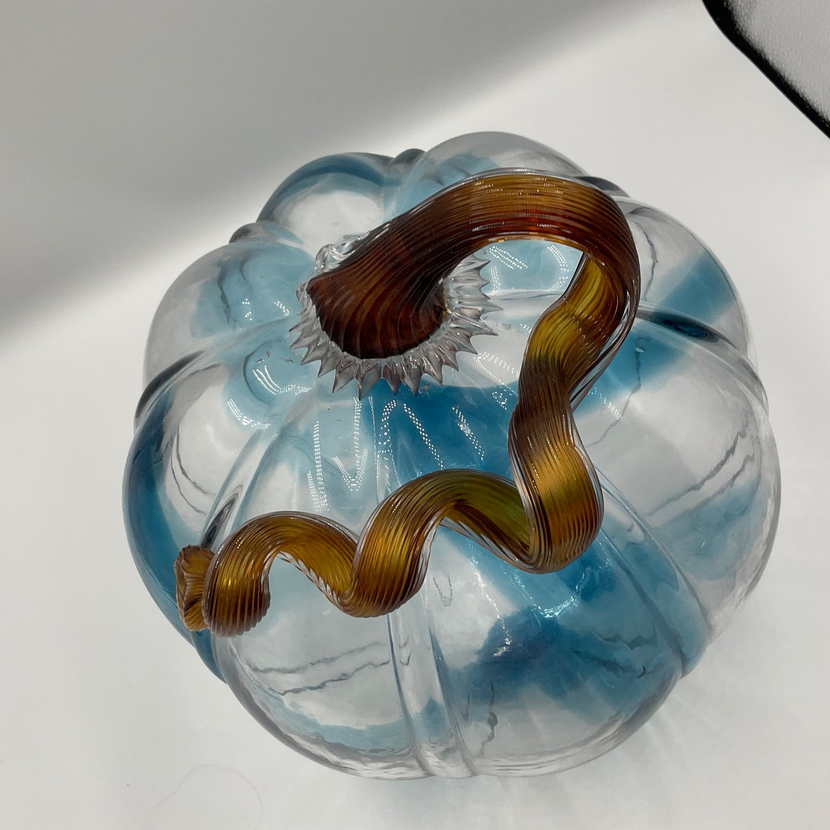 Glass Pumpkin Hand Blown Blue And Clear