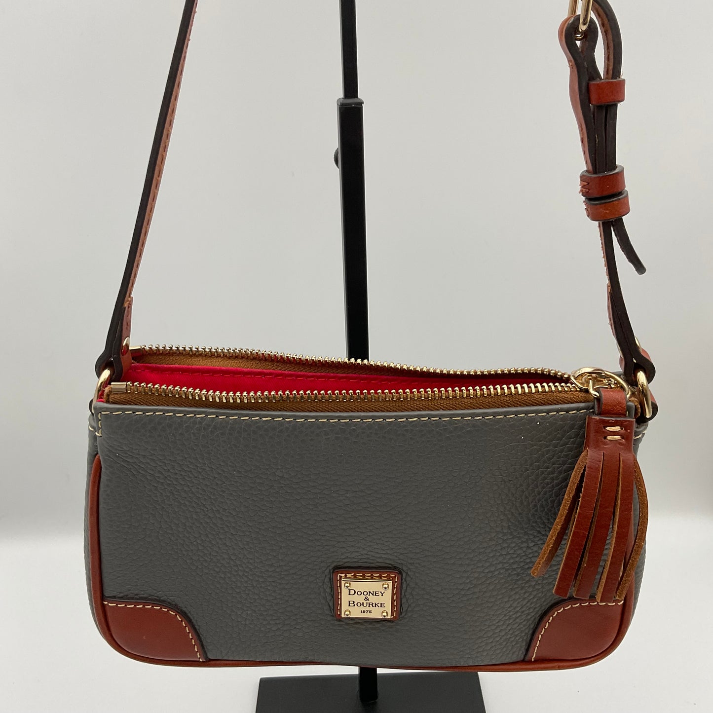 Dooney & Bourke Leather Crossbody Shoulder Bag Small Gray Brown Purse