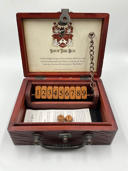 Shut The Box Wooden Dice Game 1-9 Travel Suitcase Case w/ Dice Instructions