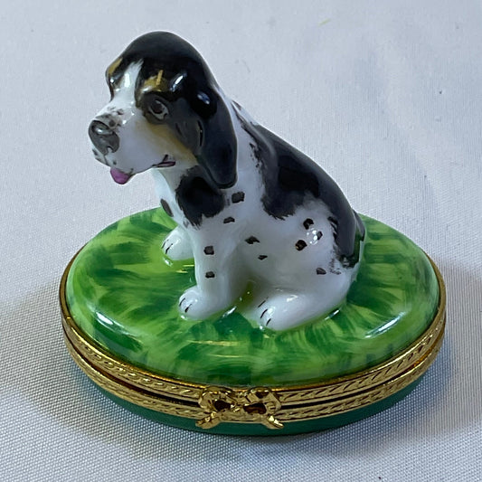 Peint Main Limoges France Authentic Vintage Collectible Hand Painted Porcelain Dog on Trinket Box