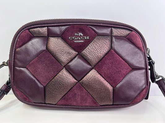 Coach Canyon Quilt Crossbody Clutch Wristlet Mixed Materials Pebble Leather Metallic Leather Suede